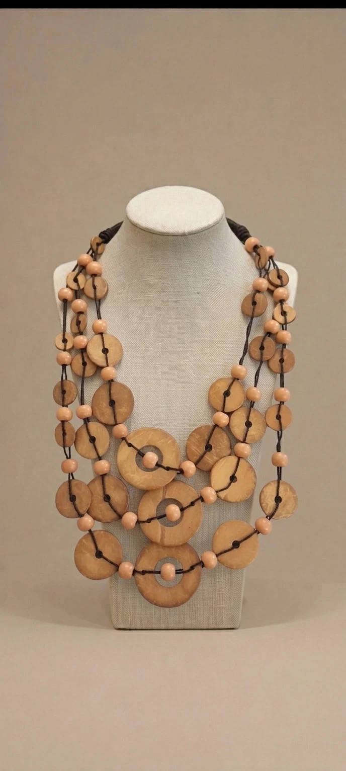 Collier en bois, couleurs orangées, style Bohème